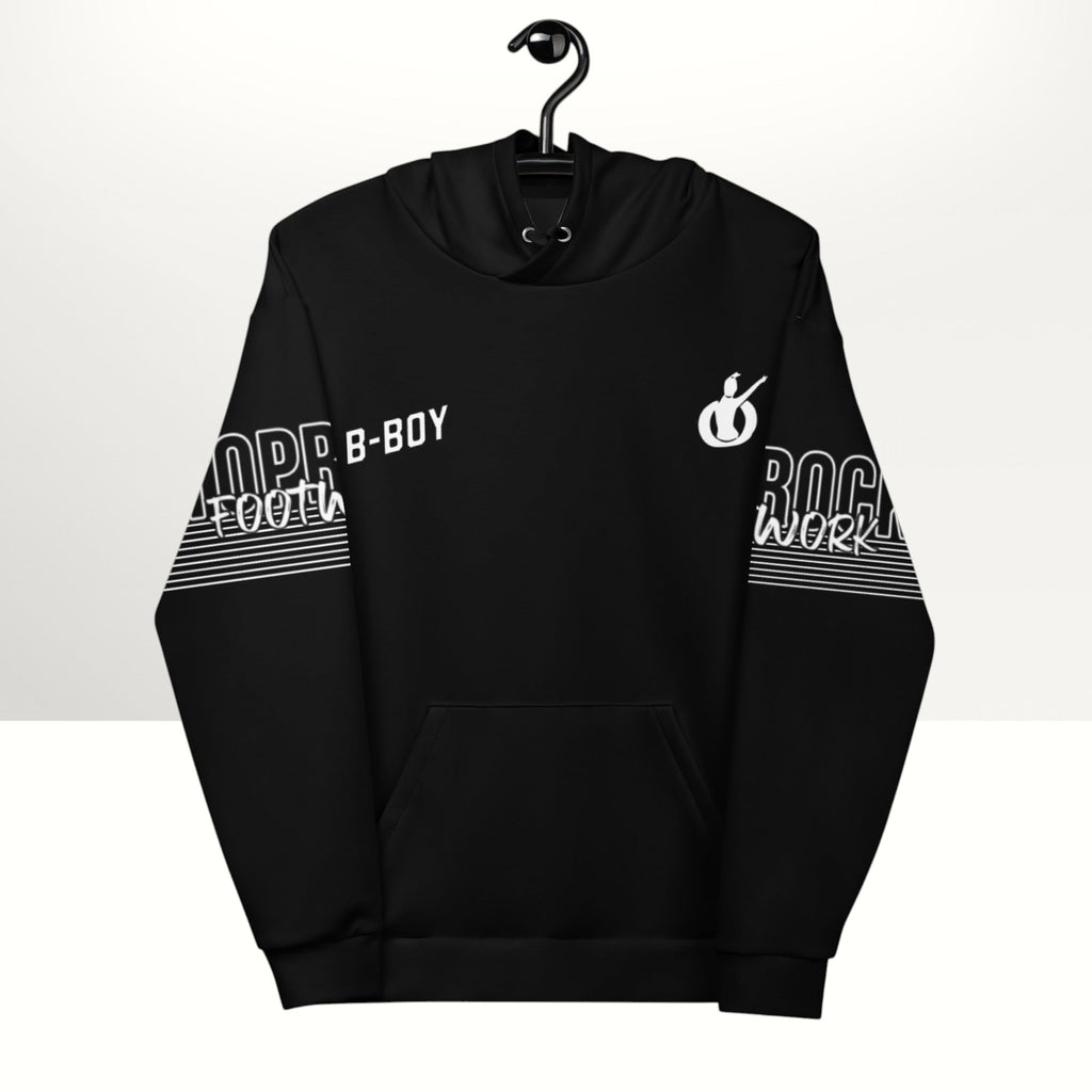 MONROE STORE black unisex b-boy graphic hoodie with soft brushed fleece inside and vibrant print.