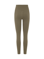 MONROE STORE high-waisted olive green yoga leggings with a V-shaped seam at the back.